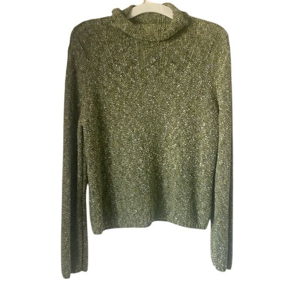 J Jill | Multi-Tweed Ribbed Turtleneck Sweater. Olive speckle color. Size Medium - Picture 2 of 7